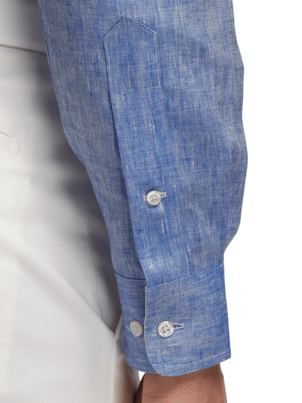 Non-Iron Linen Solid Dress Shirt With Contrast Trim - Dark Blue