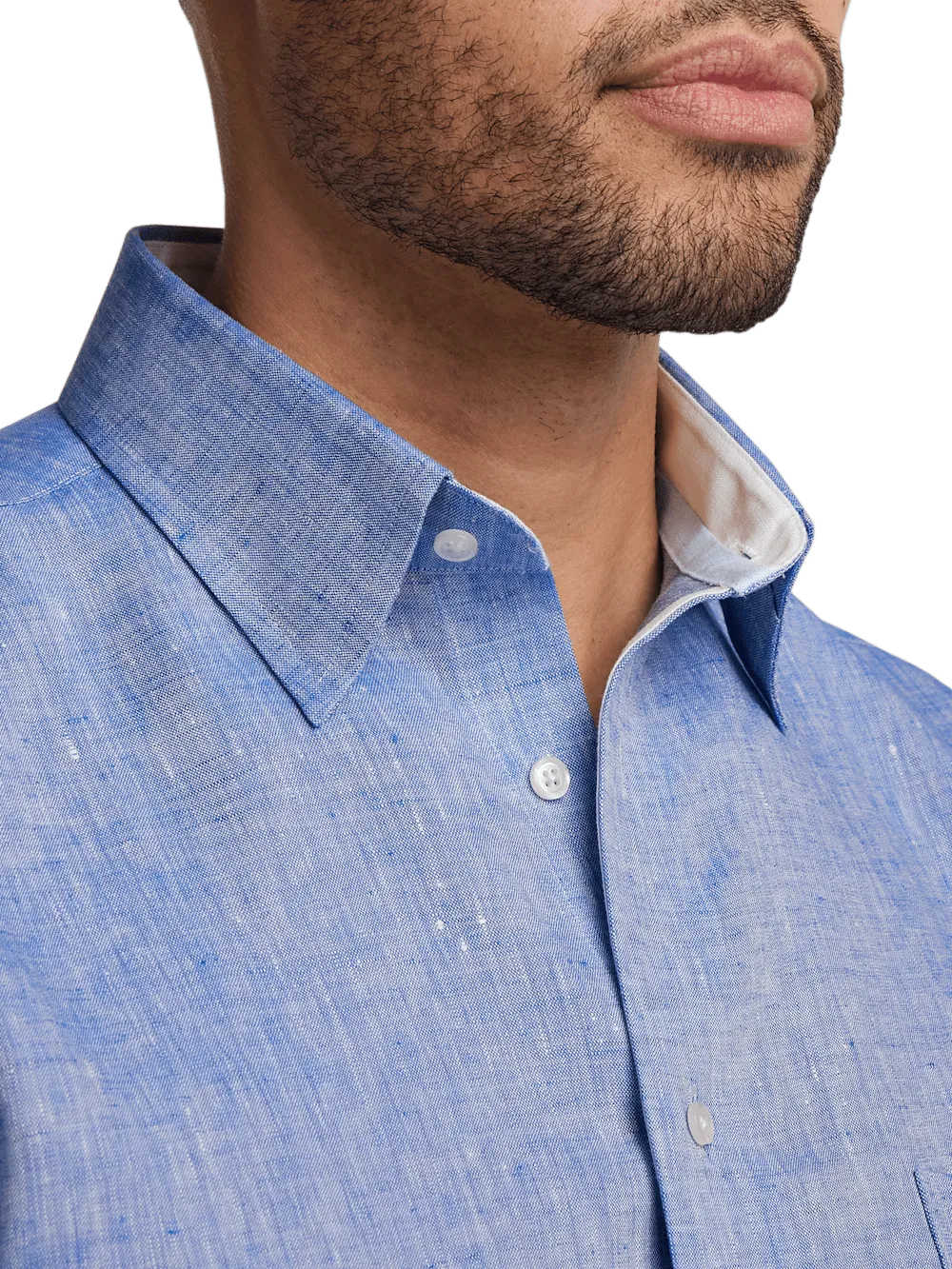Non-Iron Linen Solid Dress Shirt With Contrast Trim - Dark Blue