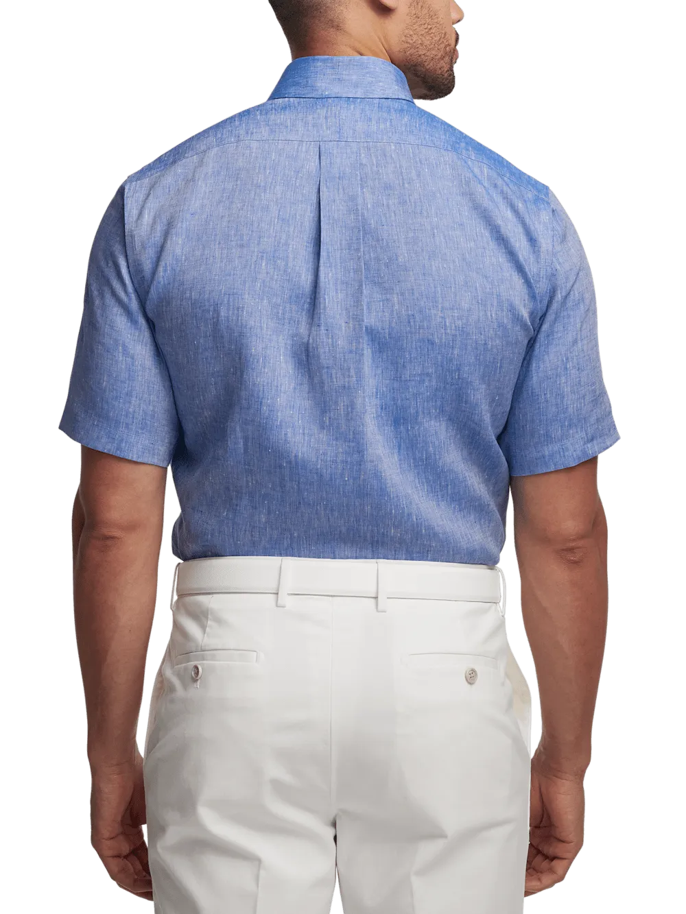 Non-Iron Linen Solid Dress Shirt With Contrast Trim - Dark Blue
