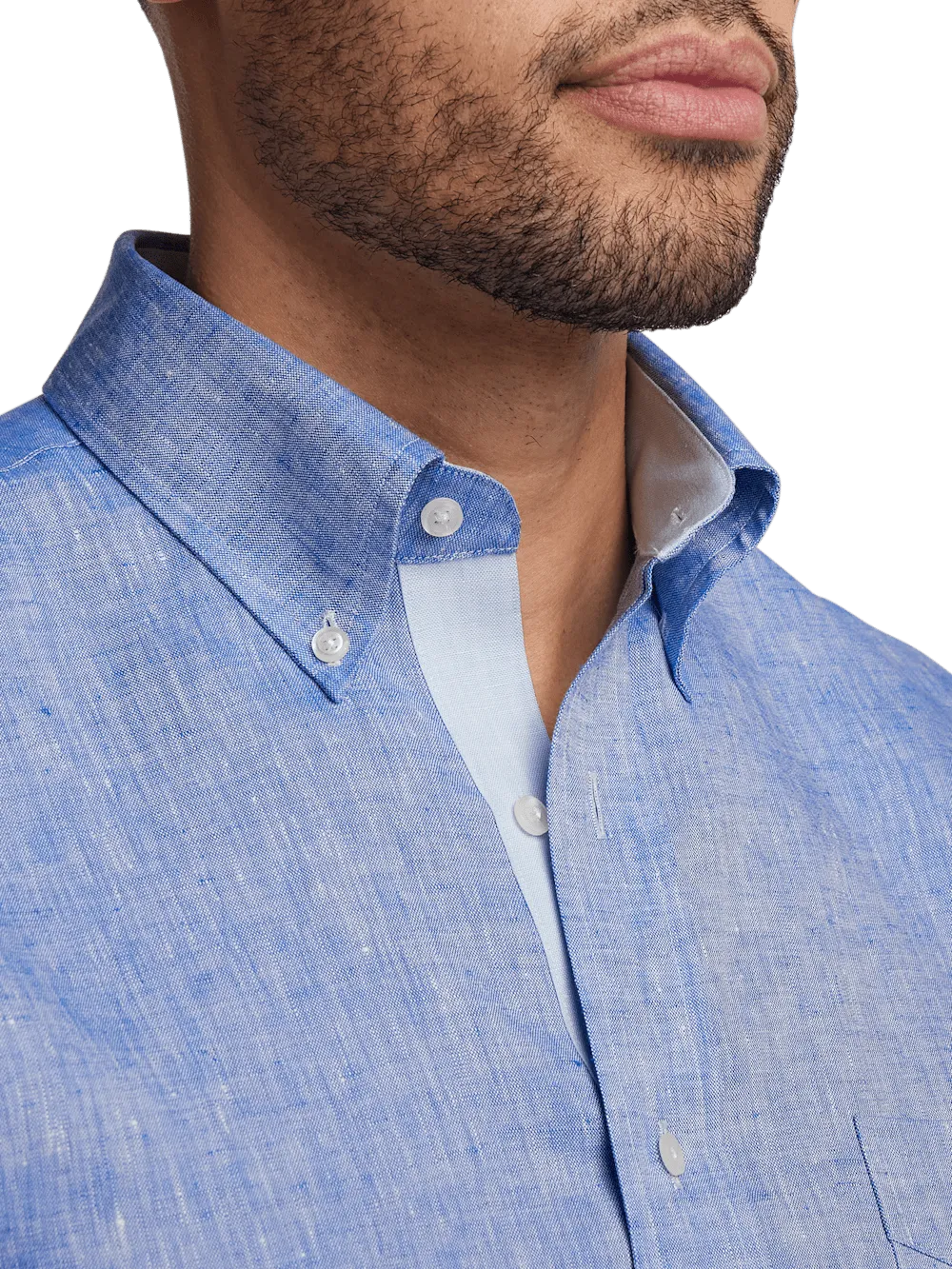 Non-Iron Linen Solid Dress Shirt With Contrast Trim - Dark Blue