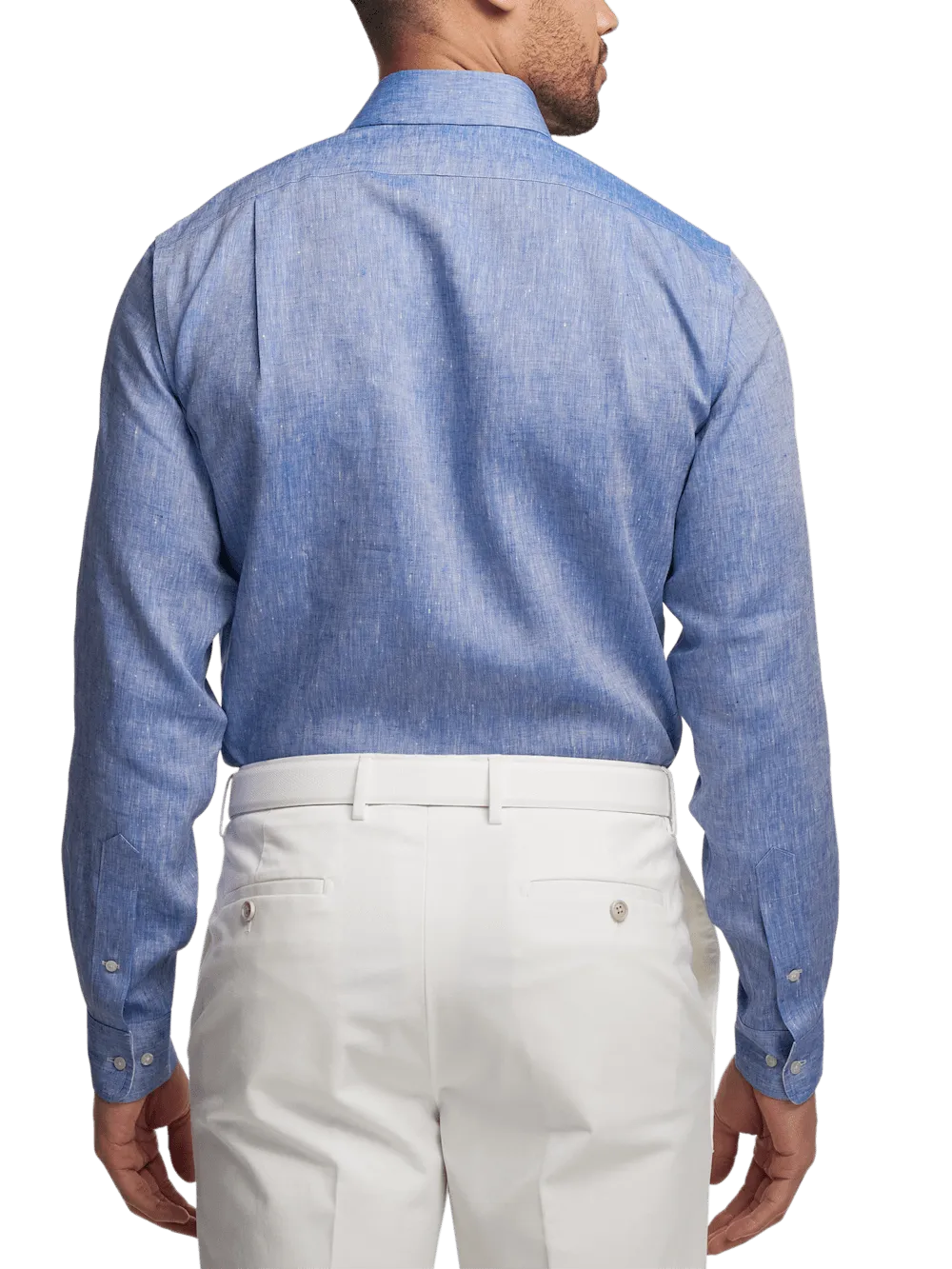 Non-Iron Linen Solid Dress Shirt With Contrast Trim - Dark Blue