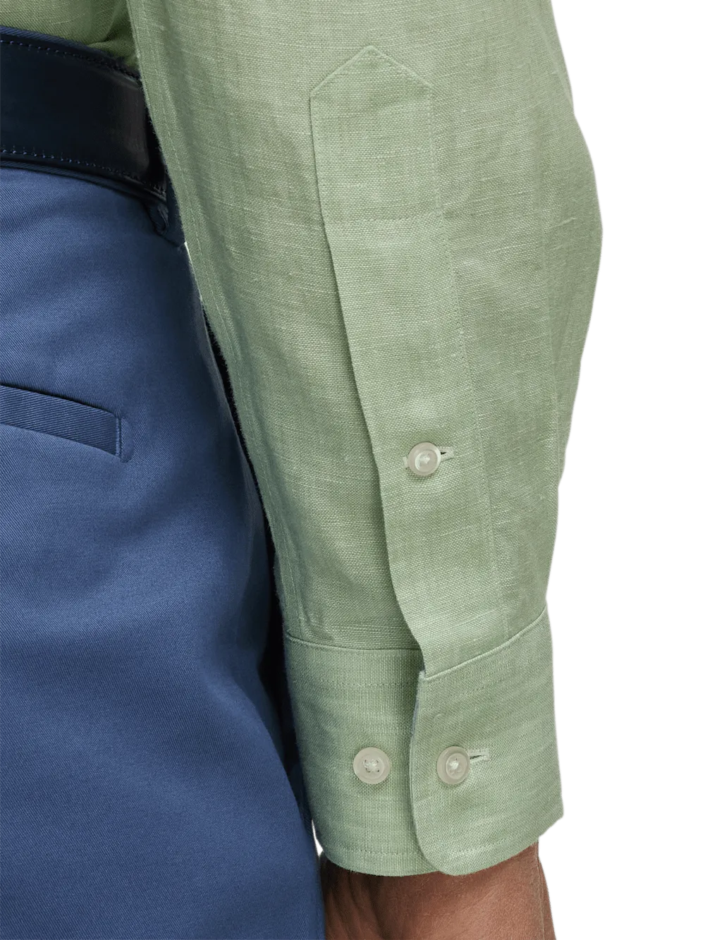 Non-Iron Linen Solid Dress Shirt With Contrast Trim - Green