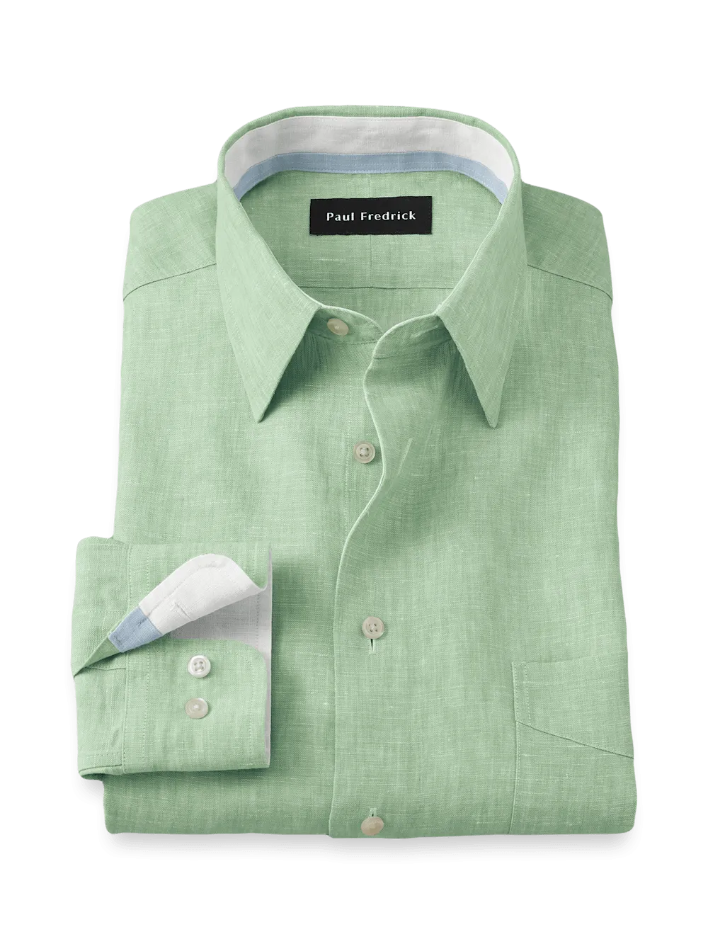 Non-Iron Linen Solid Dress Shirt With Contrast Trim - Green