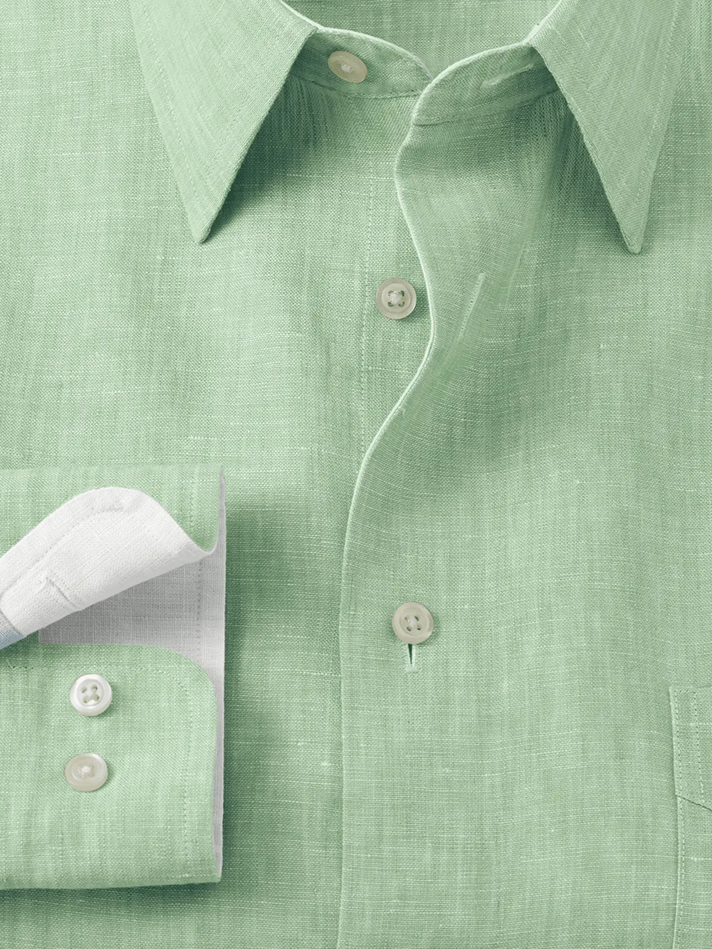 Non-Iron Linen Solid Dress Shirt With Contrast Trim - Green