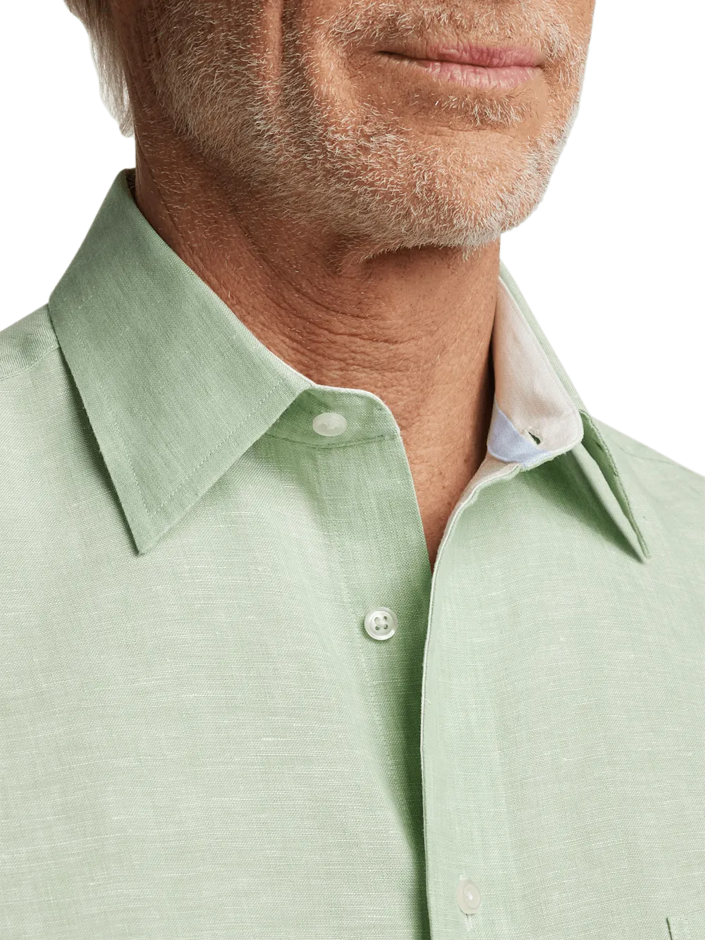 Non-Iron Linen Solid Dress Shirt With Contrast Trim - Green