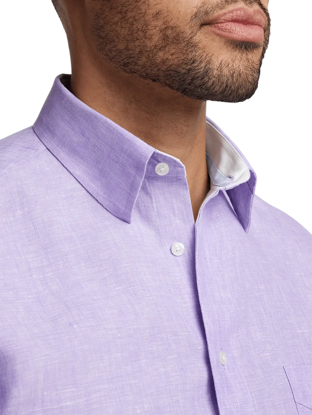 Non-Iron Linen Solid Dress Shirt With Contrast Trim - Lavender