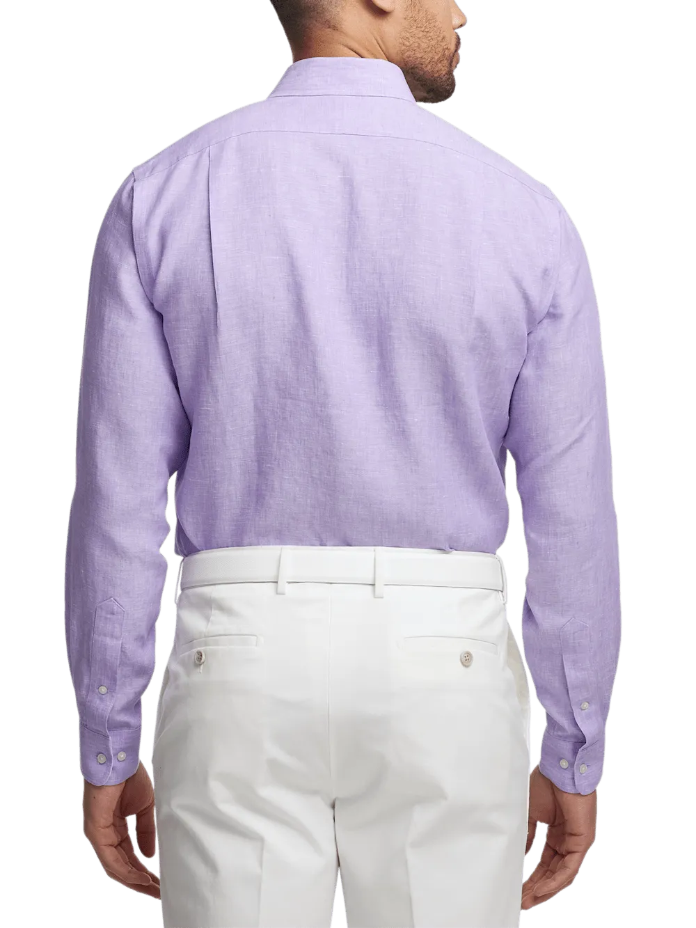 Non-Iron Linen Solid Dress Shirt With Contrast Trim - Lavender