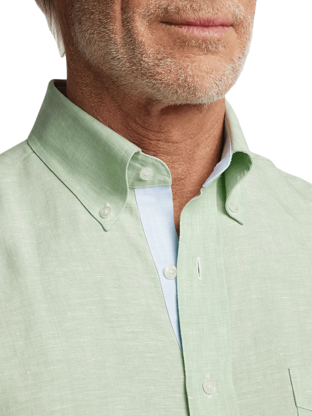 Non-Iron Linen Solid Dress Shirt With Contrast Trim - Light Green
