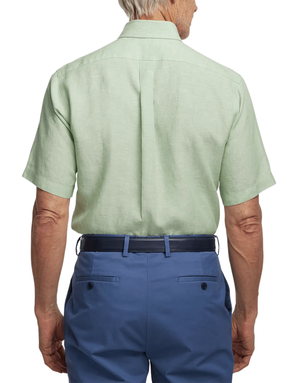 Non-Iron Linen Solid Dress Shirt With Contrast Trim - Light Green