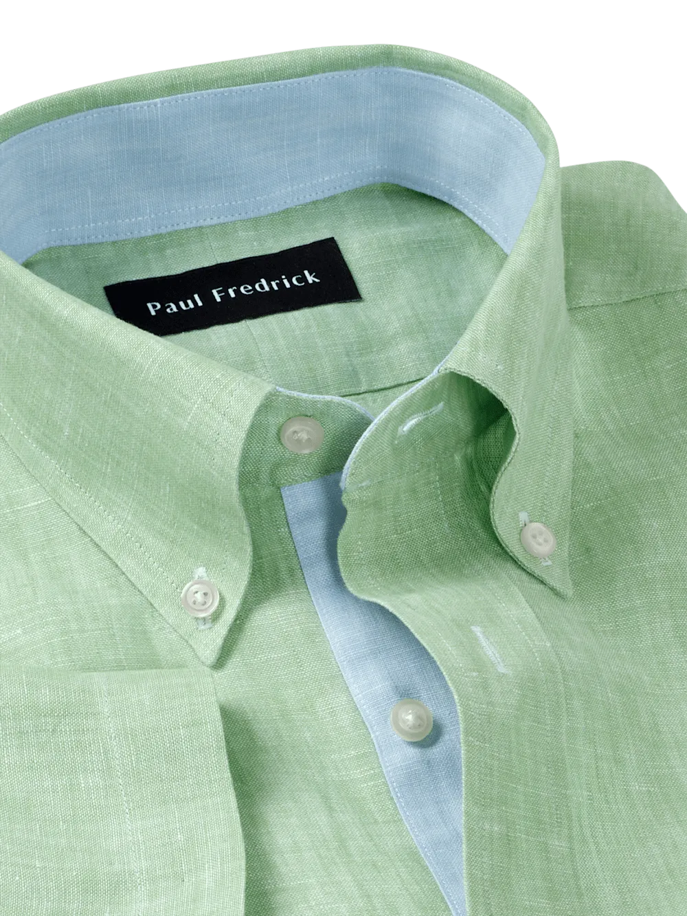 Non-Iron Linen Solid Dress Shirt With Contrast Trim - Light Green