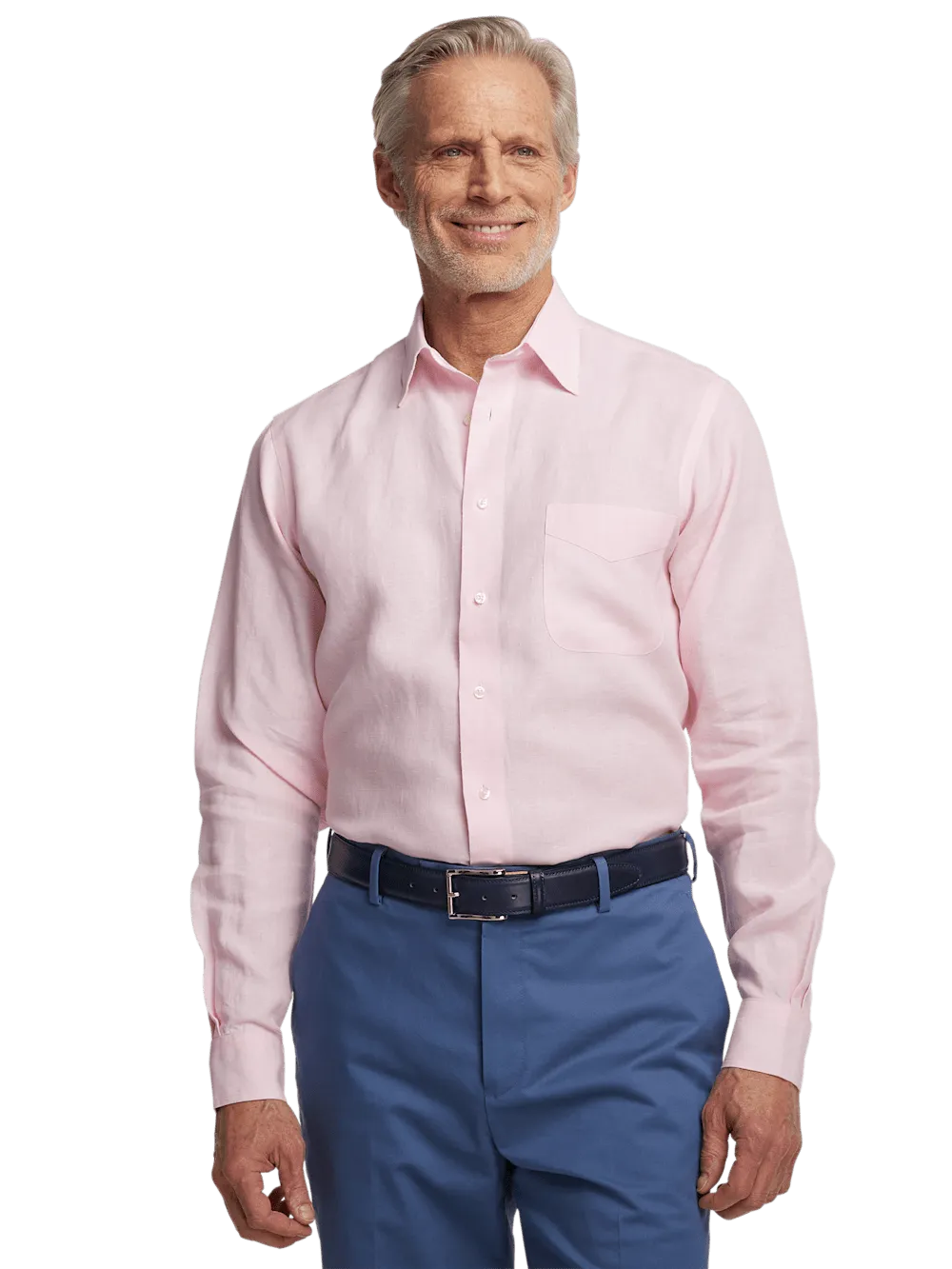 Non-Iron Linen Solid Dress Shirt With Contrast Trim - Pink