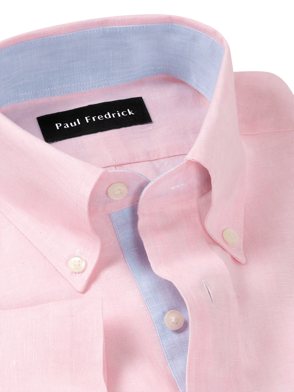 Non-Iron Linen Solid Dress Shirt With Contrast Trim - Pink