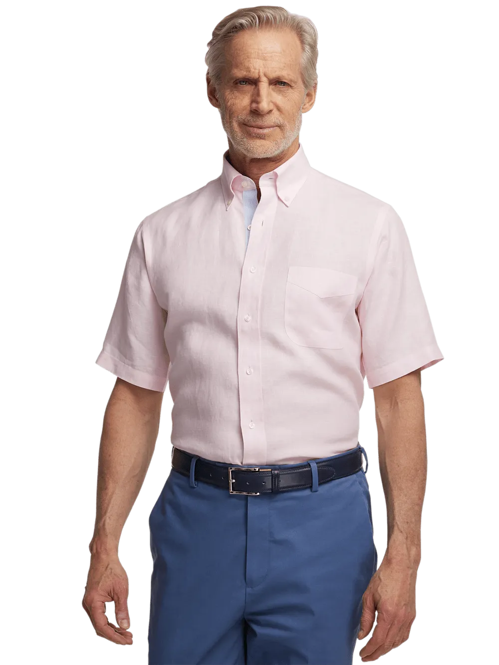 Non-Iron Linen Solid Dress Shirt With Contrast Trim - Pink