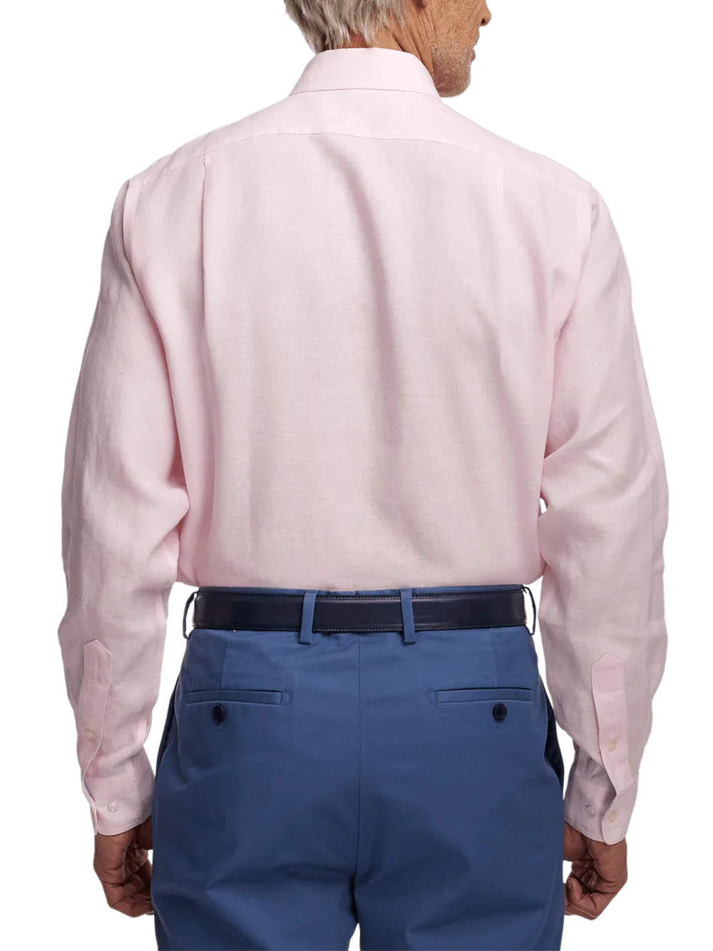 Non-Iron Linen Solid Dress Shirt With Contrast Trim - Pink