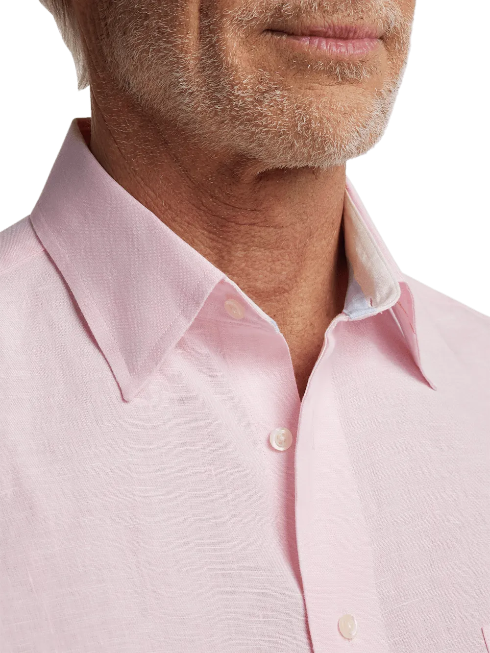 Non-Iron Linen Solid Dress Shirt With Contrast Trim - Pink