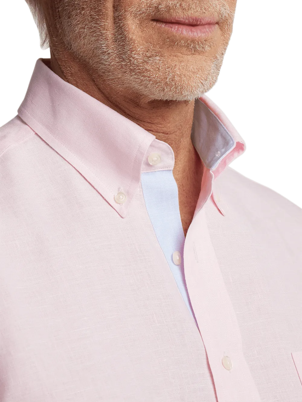 Non-Iron Linen Solid Dress Shirt With Contrast Trim - Pink