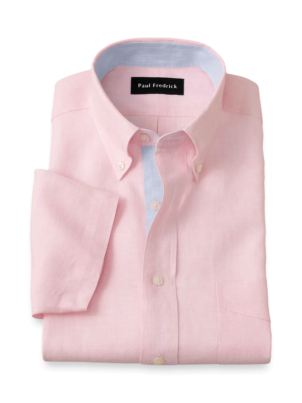 Non-Iron Linen Solid Dress Shirt With Contrast Trim - Pink