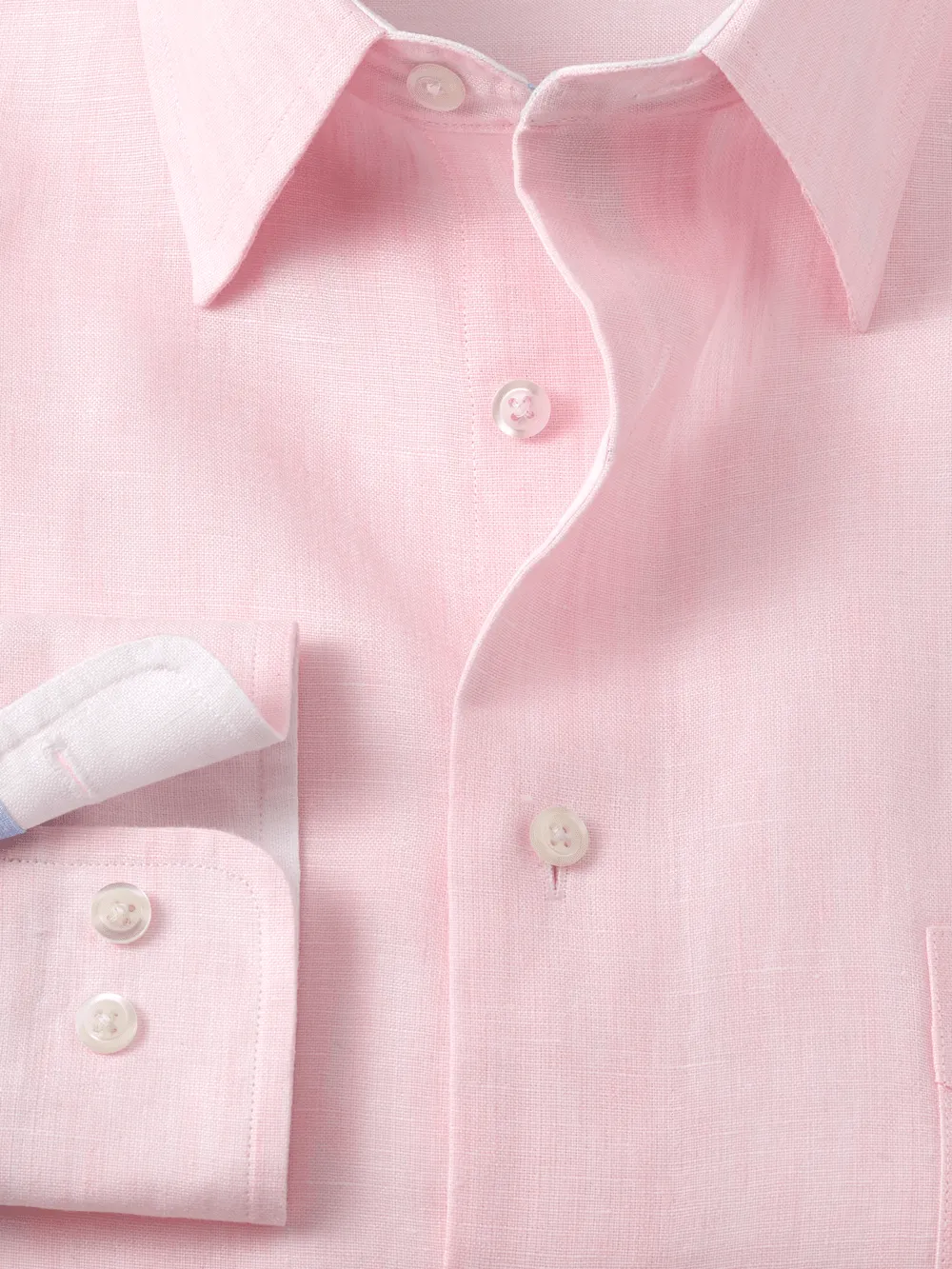Non-Iron Linen Solid Dress Shirt With Contrast Trim - Pink