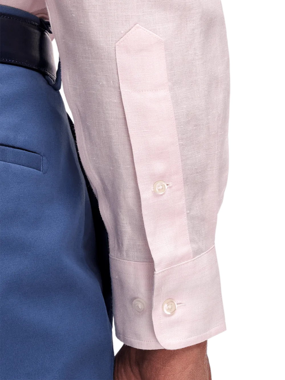 Non-Iron Linen Solid Dress Shirt With Contrast Trim - Pink