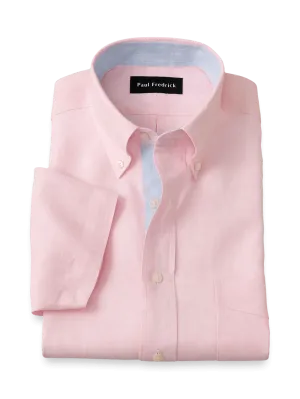Non-Iron Linen Solid Dress Shirt With Contrast Trim - Pink