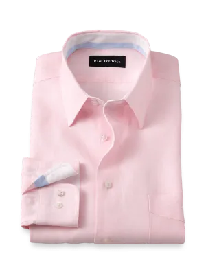 Non-Iron Linen Solid Dress Shirt With Contrast Trim - Pink