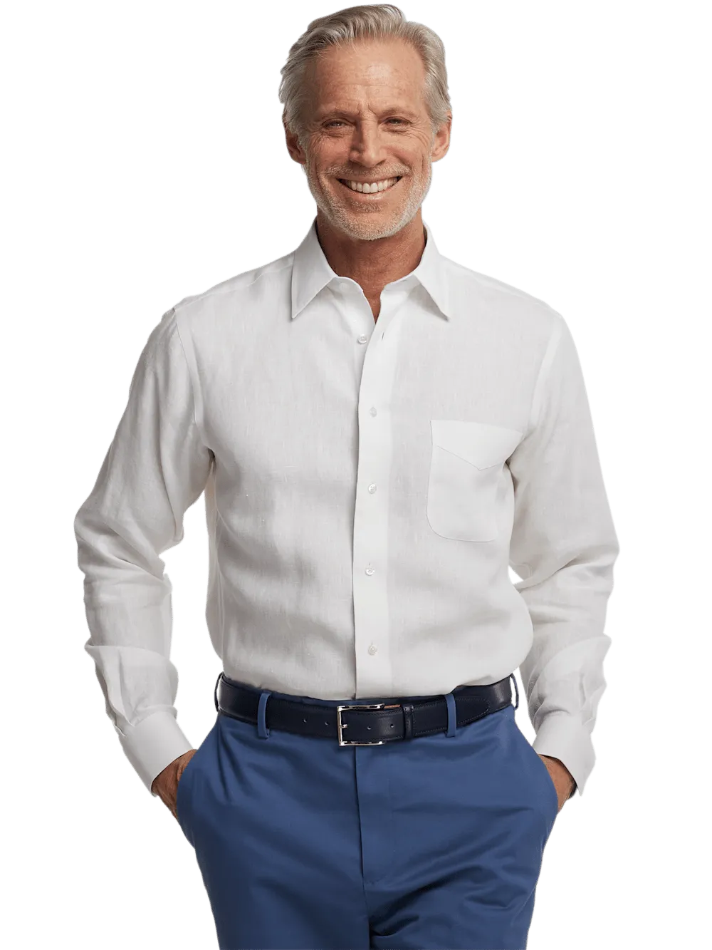 Non-Iron Linen Solid Dress Shirt With Contrast Trim - White