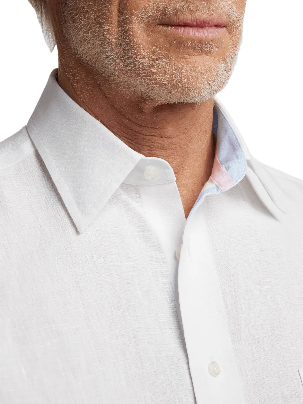 Non-Iron Linen Solid Dress Shirt With Contrast Trim - White