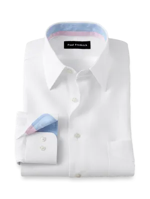 Non-Iron Linen Solid Dress Shirt With Contrast Trim - White