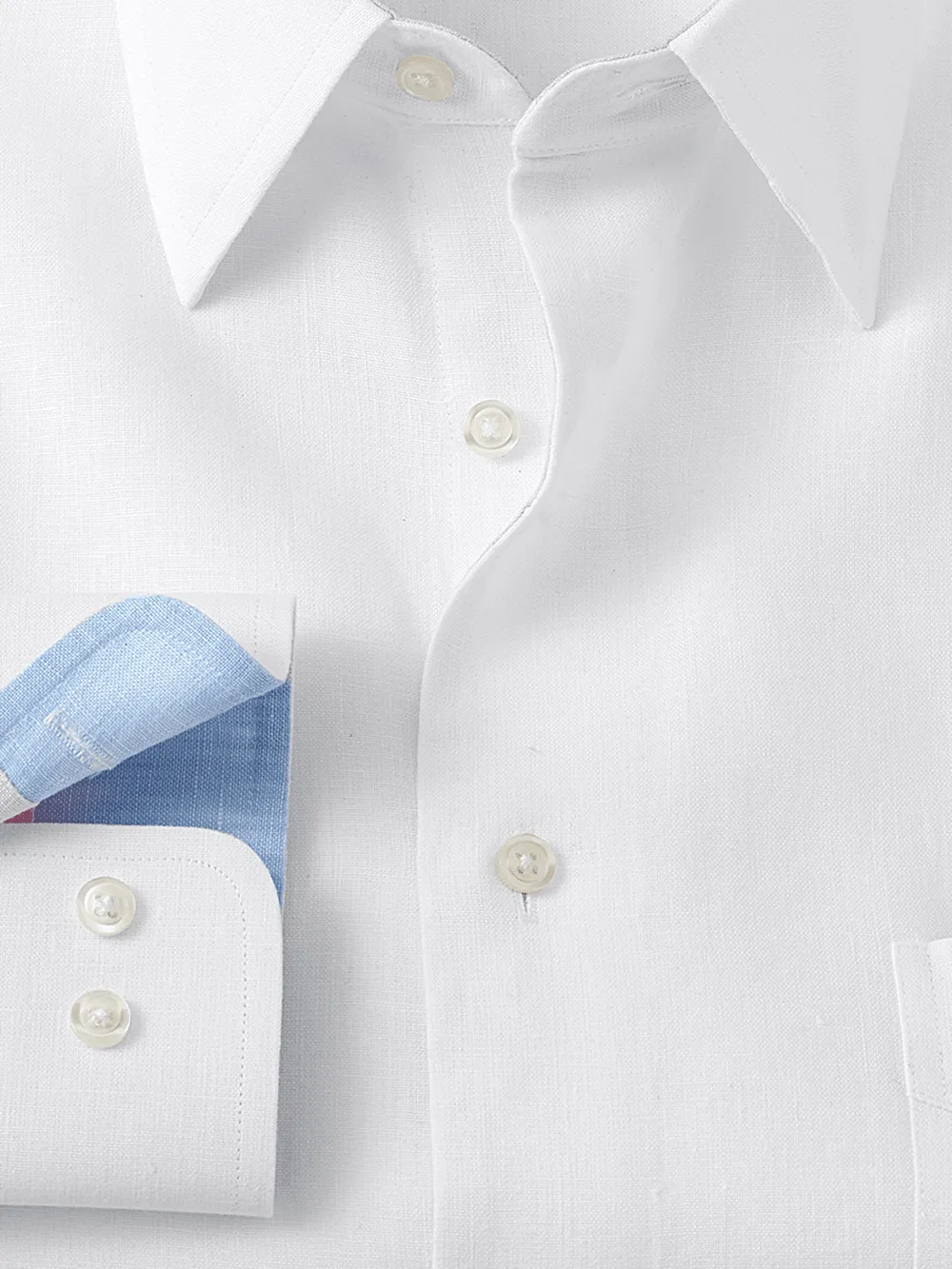 Non-Iron Linen Solid Dress Shirt With Contrast Trim - White