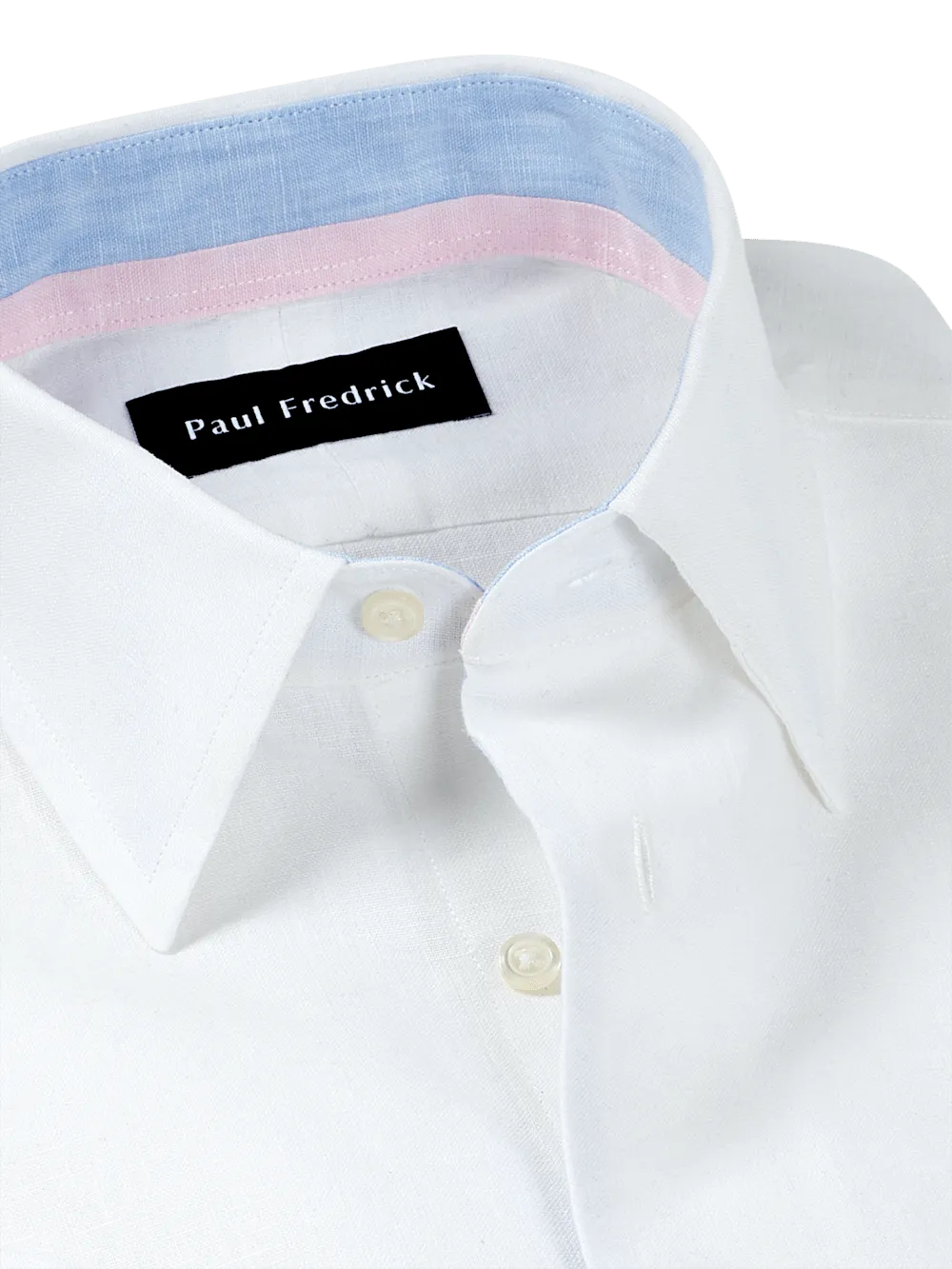 Non-Iron Linen Solid Dress Shirt With Contrast Trim - White