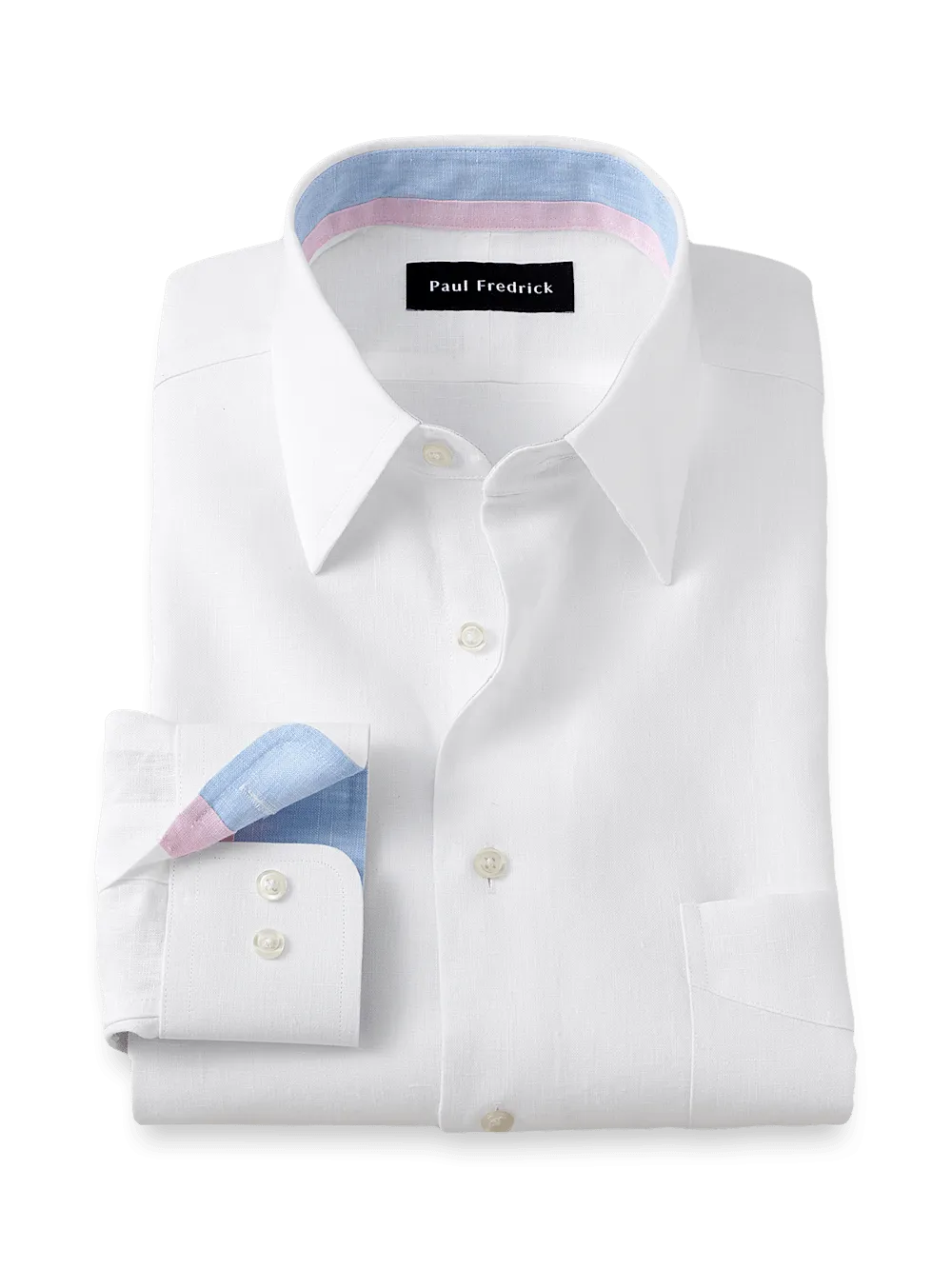 Non-Iron Linen Solid Dress Shirt With Contrast Trim - White
