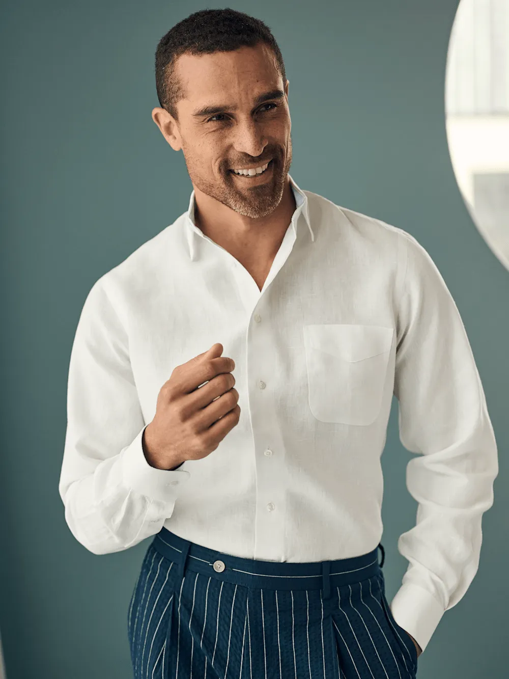Non-Iron Linen Solid Dress Shirt With Contrast Trim - White