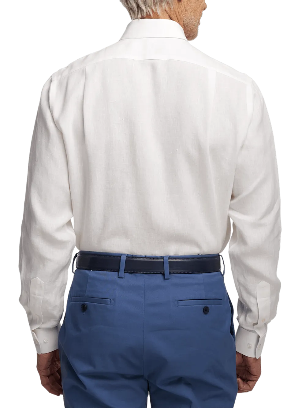 Non-Iron Linen Solid Dress Shirt With Contrast Trim - White