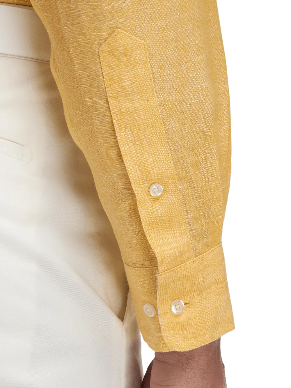 Non-Iron Linen Solid Dress Shirt With Contrast Trim - Yellow