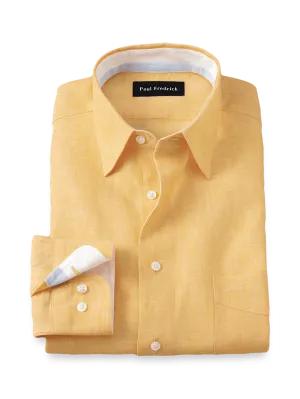 Non-Iron Linen Solid Dress Shirt With Contrast Trim - Yellow