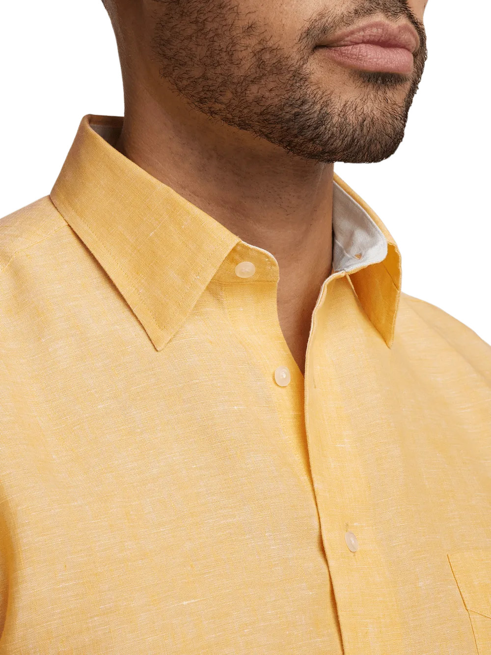 Non-Iron Linen Solid Dress Shirt With Contrast Trim - Yellow