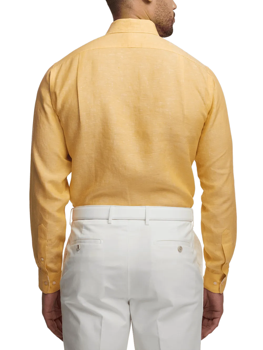Non-Iron Linen Solid Dress Shirt With Contrast Trim - Yellow