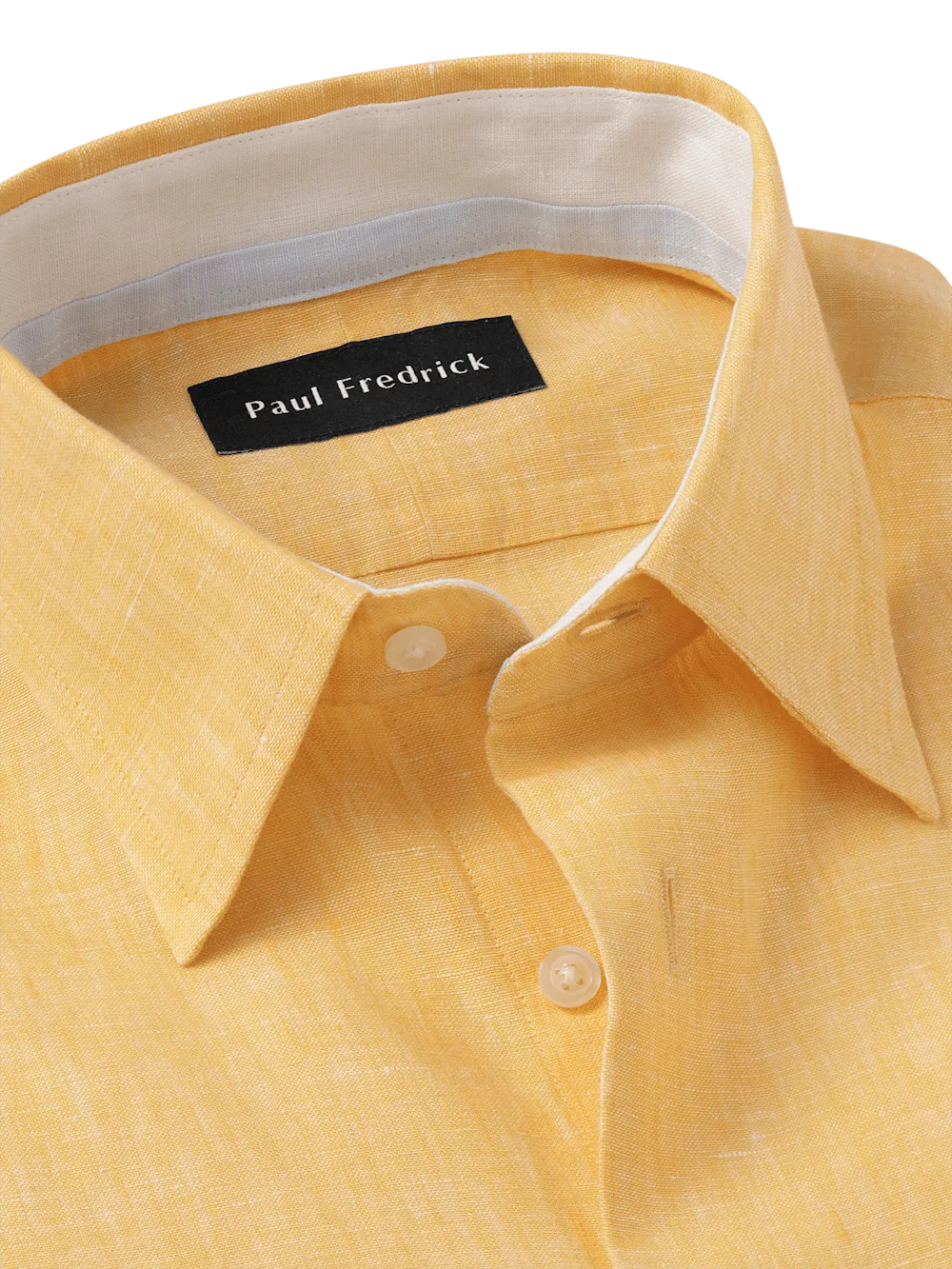 Non-Iron Linen Solid Dress Shirt With Contrast Trim - Yellow