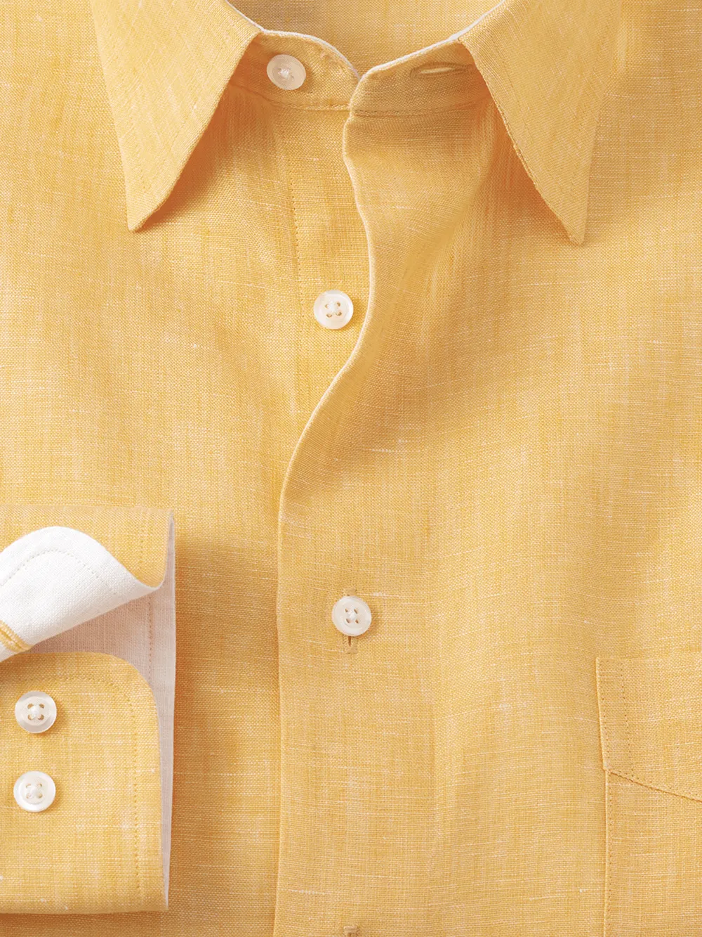 Non-Iron Linen Solid Dress Shirt With Contrast Trim - Yellow