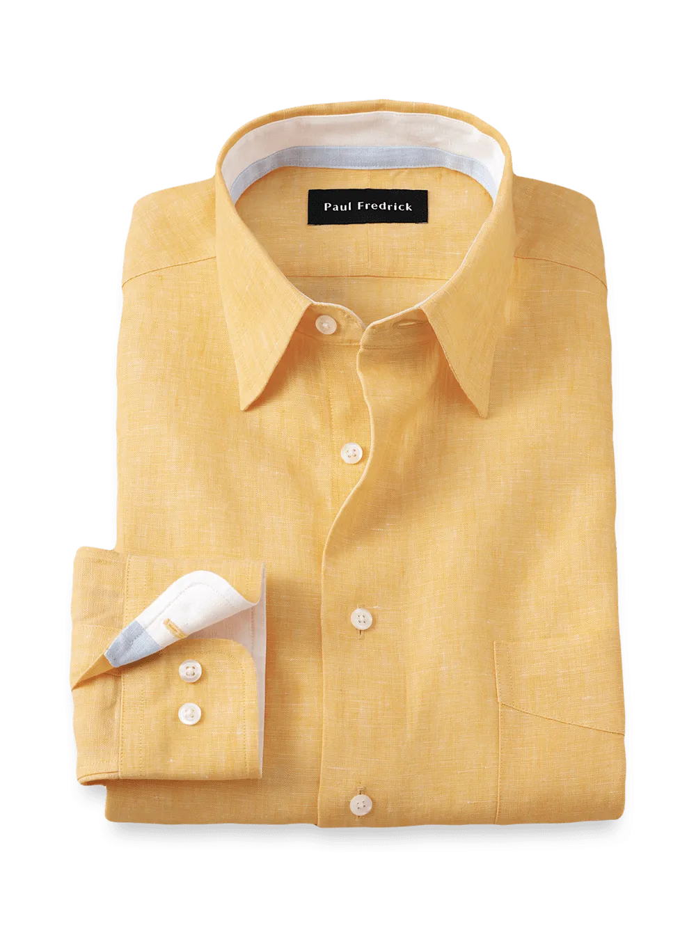 Non-Iron Linen Solid Dress Shirt With Contrast Trim - Yellow