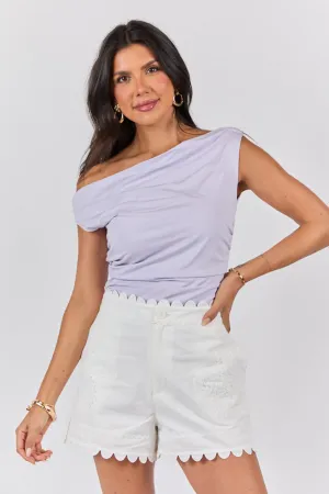 Off Topic Purple Ruched Off The Shoulder Knit Top