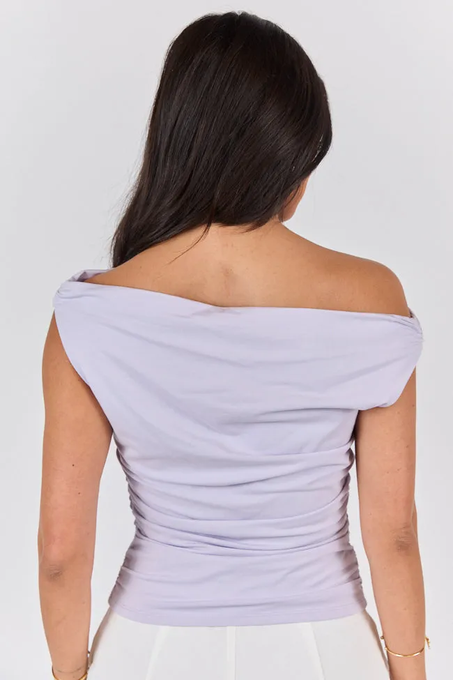 Off Topic Purple Ruched Off The Shoulder Knit Top