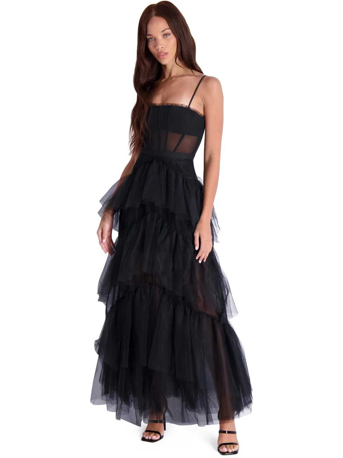 Oly Womens Ruffled Corset Evening Dress