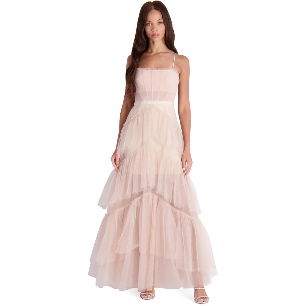 Oly Womens Ruffled Corset Evening Dress