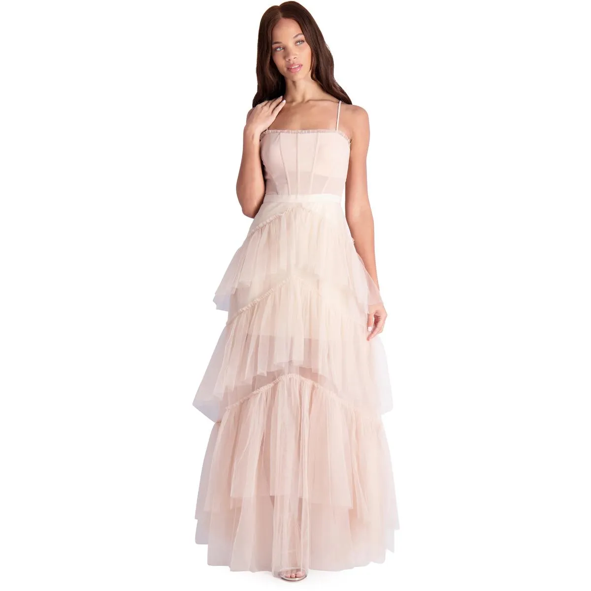 Oly Womens Ruffled Corset Evening Dress