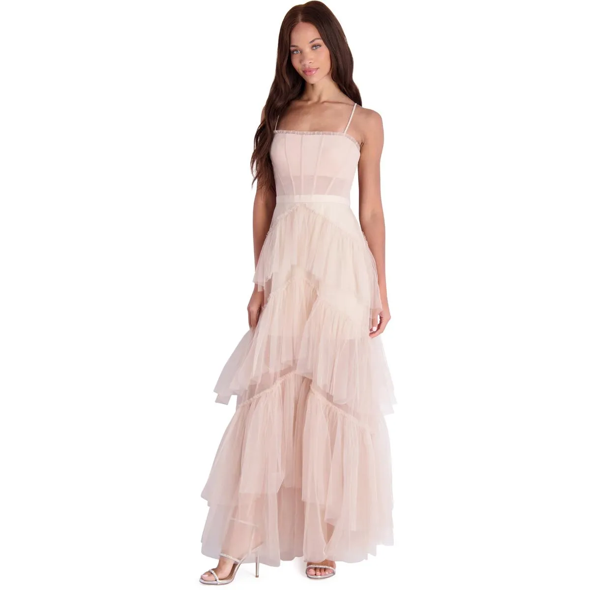 Oly Womens Ruffled Corset Evening Dress