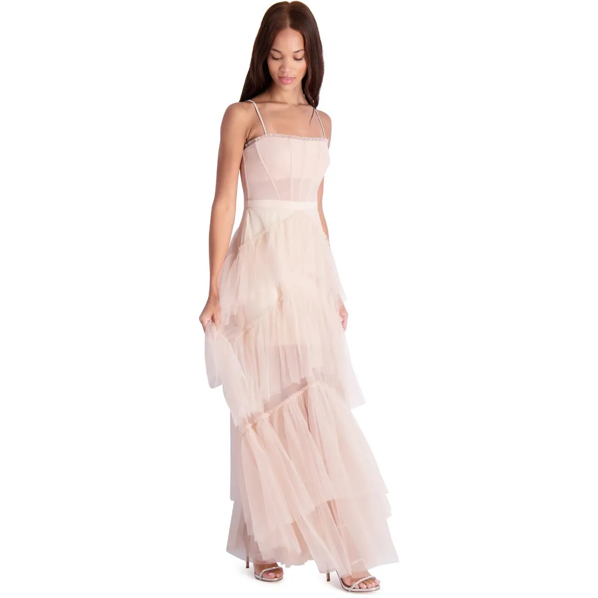 Oly Womens Ruffled Corset Evening Dress