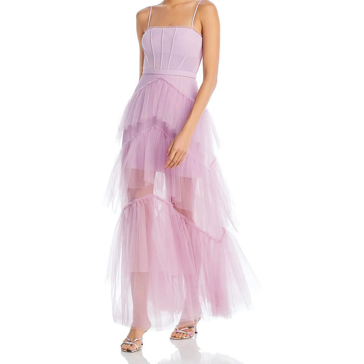 Oly Womens Ruffled Corset Evening Dress