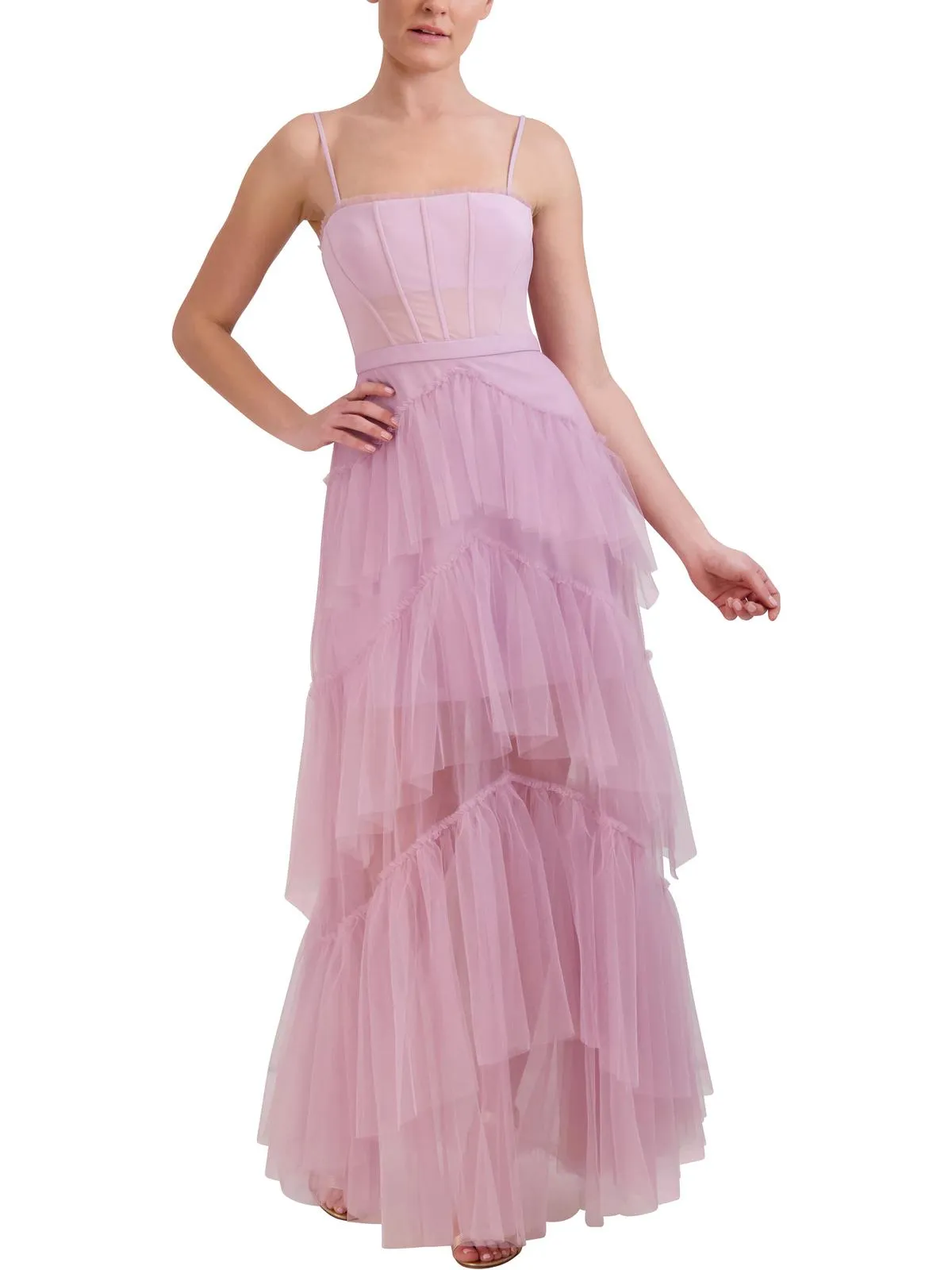 Oly Womens Ruffled Corset Evening Dress