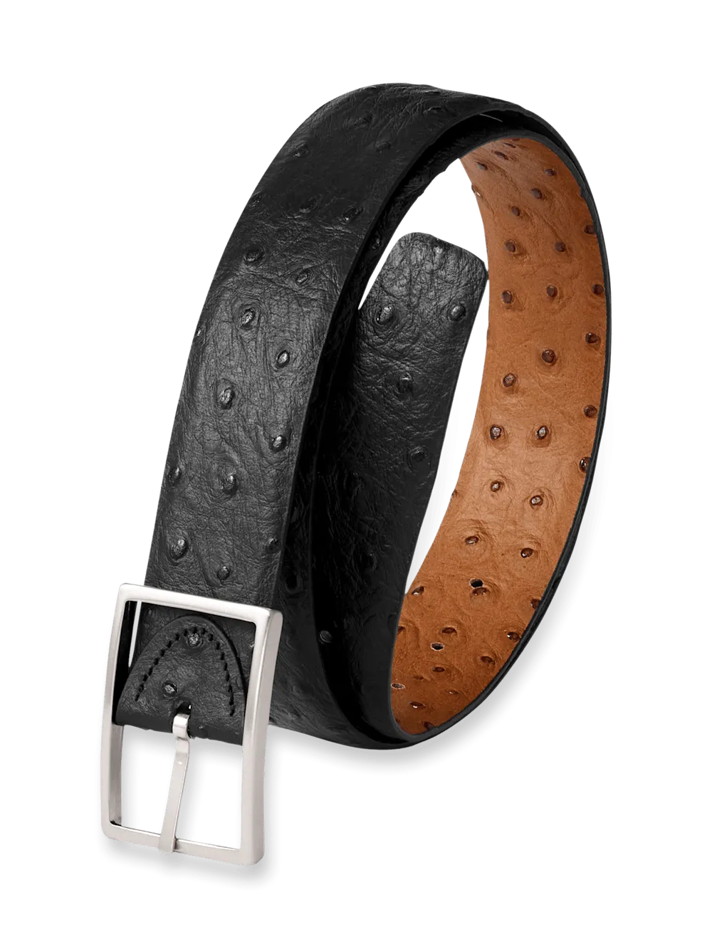 Ostrich Embossed Reversible Belt - Black/tan